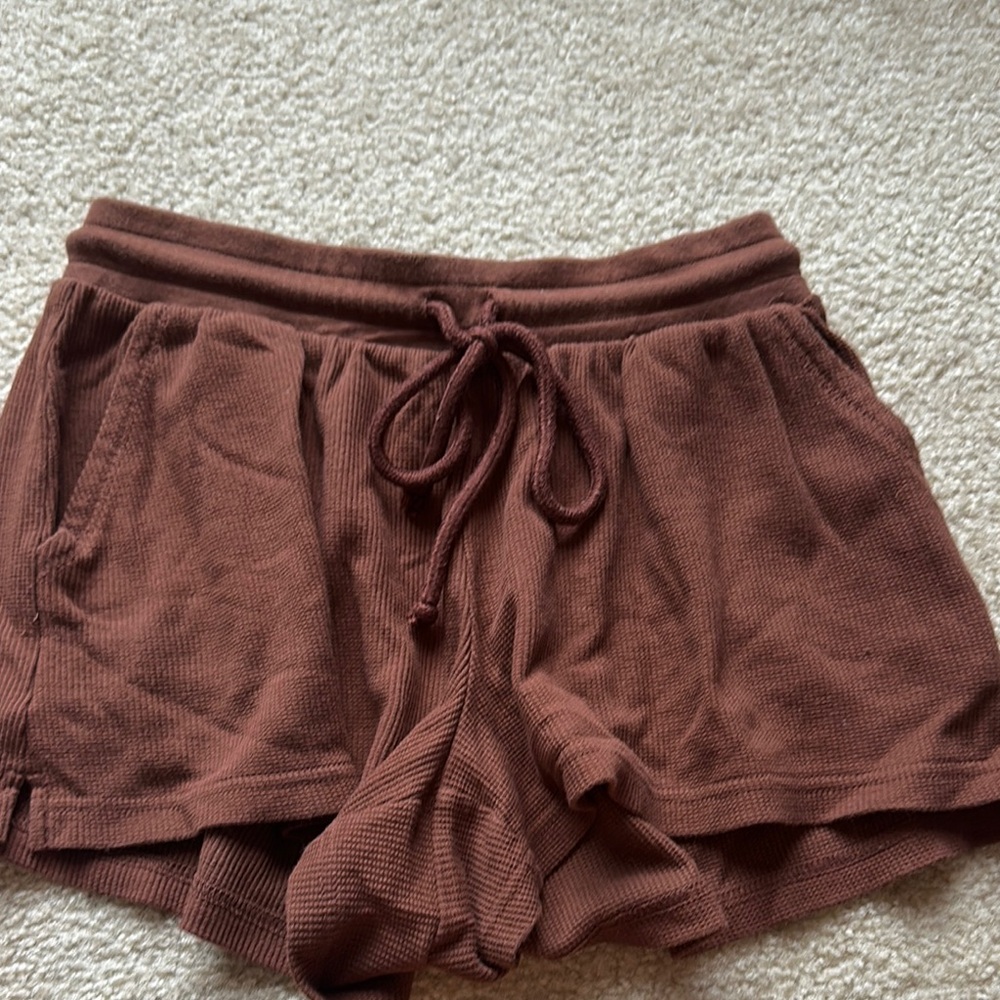 Brown Athletic Shorts with Drawstring Waist and Elastic Band